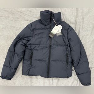 Vuori Hillside Down Jacket. Asphalt Blue. Black zipper detail. Size small.
